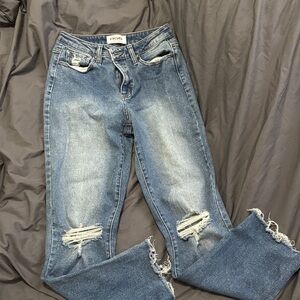RSQ Women's Light Blue Distressed Straight Leg Jeans